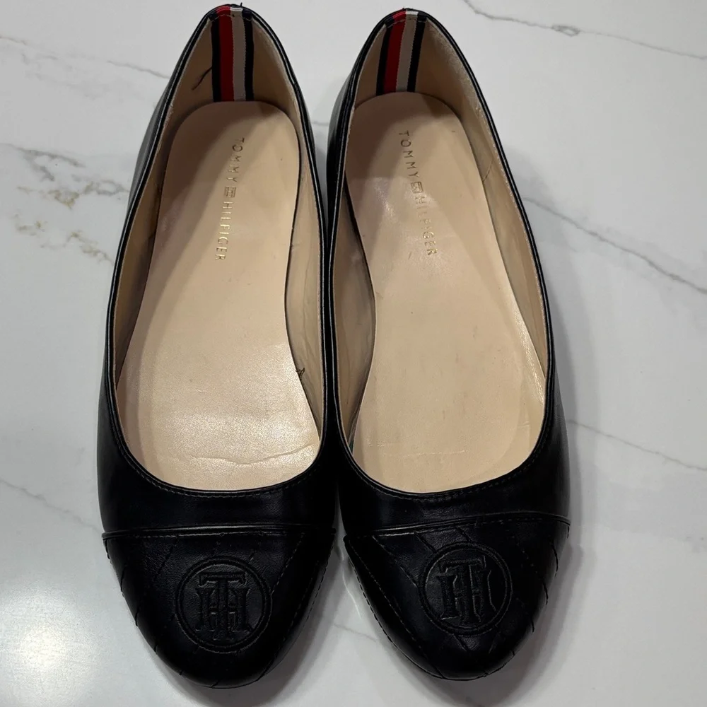 Tommy Hilfiger Black Leather Flats with Logo